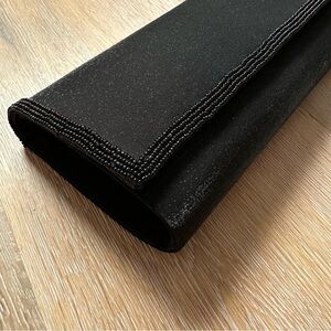 Vintage 80's Black Beaded Clutch Envelope Purse